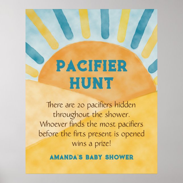 Poster Voici Blue Sunshine Baby shower Fun Hunt Game (Devant)