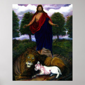 Poster Voici ! Je Viens Rapidement ! Jésus, Lion et Agnea