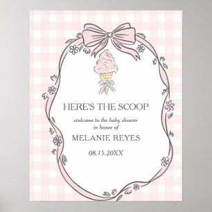 Poster Voici la glace Sundae rose Fête de bébé
