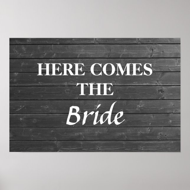 Poster Voici la mariée. Panneau mariage gris et blanc (Devant)