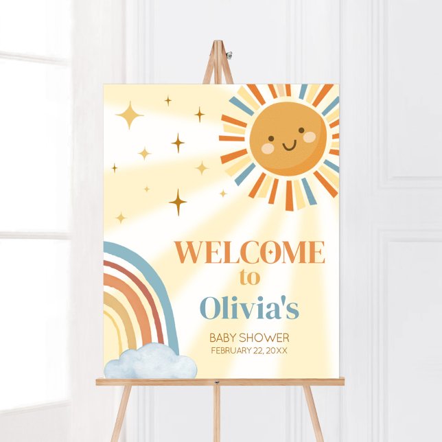 Poster Voici l'accueil du Baby shower Son Retro (Retro Here Comes the Son Baby Shower Welcome Sign)