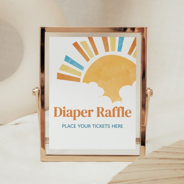 Poster Voici le Baby shower Fils Raffle (Here Comes the Son Baby Shower Diaper Raffle Sign)