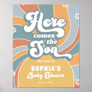 Poster Voici Le Baby shower Super Son Bienvenue