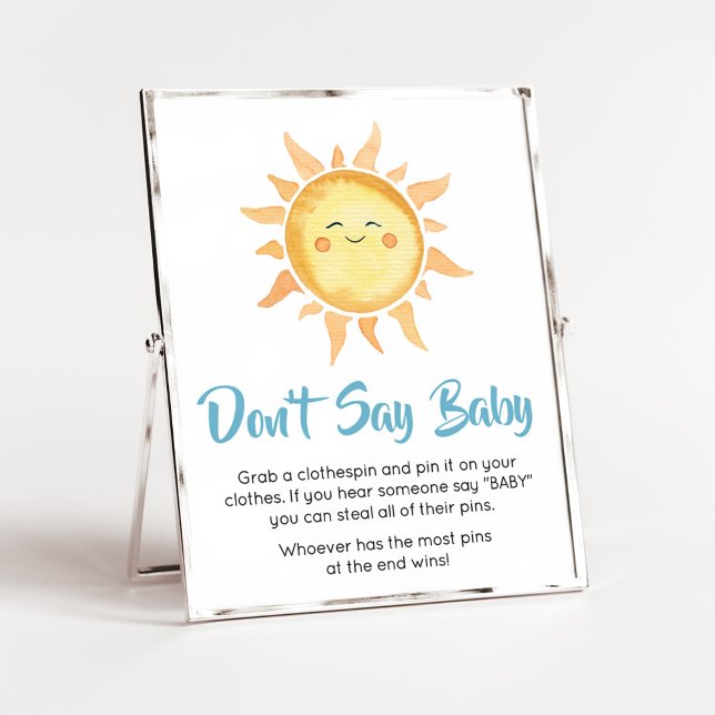 Poster Voici le Fils mignon Soleil Ne pas dire Bébé (Sunshine Here Comes the Son Baby Shower Don't Say Baby Sign)