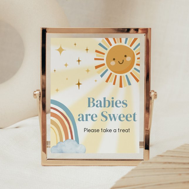 Poster Voici le Fils Retro Les bébés sont doux (Retro Here Comes the Son Baby Shower Babies are Sweet Sign)