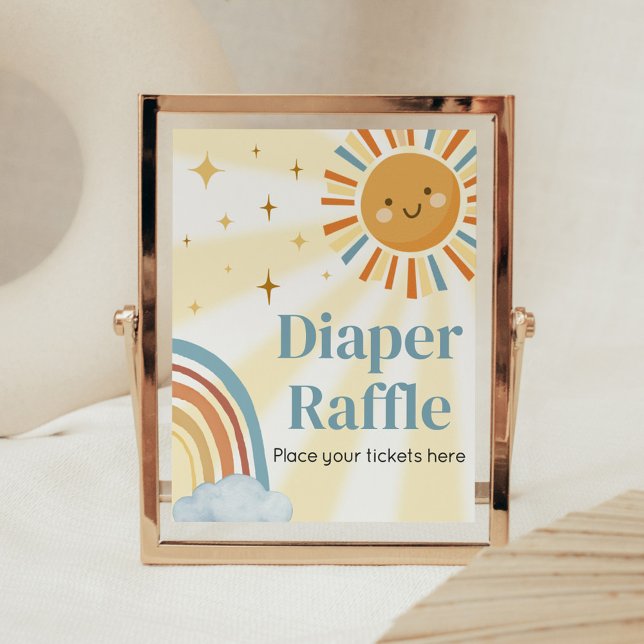 Poster Voici le Son Retro Baby shower Déchets Raffle (Retro Here Comes the Son Baby Shower Diaper Raffle Sign)