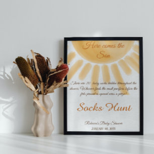 Poster Voici Sunshine Baby shower Chasse Sock Fun Jeu