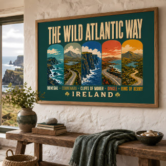 Poster Voie de l'Atlantique sauvage Irlande Illustrations
