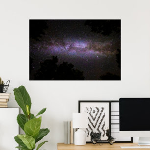 Poster Voie lactée avec silhouette d'arbres