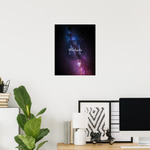 Poster Voie lactée couleurs vives monogramme personnalisa