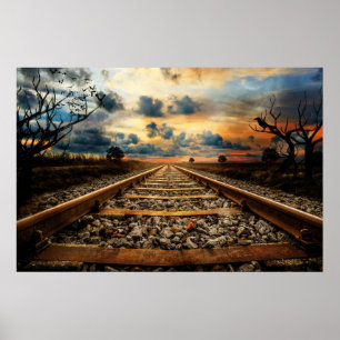 Poster Voies ferroviaires anciennes rustiques