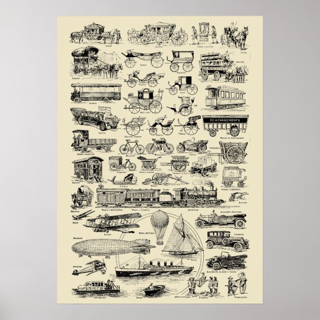 Poster Voies vintages Trains & Automobiles (Devant)