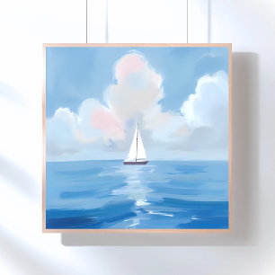 Poster Voile dans le bleu   Peinture de voilier côtier oc