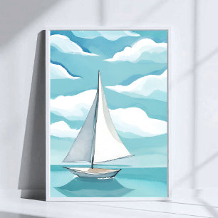 Poster Voile dans le bleu Vagues d'océan aqua à l'aquar