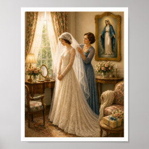 Poster Voile de mariée catholique vintage mariage marian