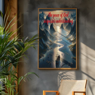 Poster Voile Serene : Bateau, Eau, Montagnes