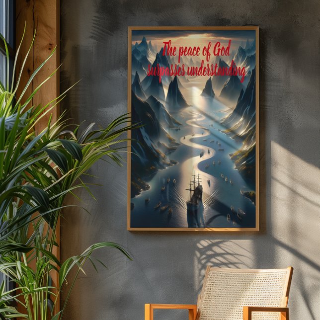 Poster Voile Serene : Bateau, Eau, Montagnes (Créateur téléchargé)