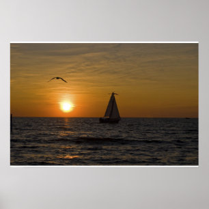 Poster Voilier au coucher du soleil