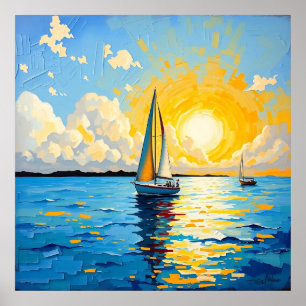 Poster Voilier au coucher du soleil