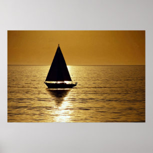 Poster Voilier au coucher du soleil, sloop