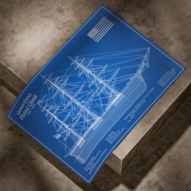 Poster Voilier Clipper Flying Cloud - Plan ABD (Clipper Ship Flying Cloud - Blueprint ABD. Poster)