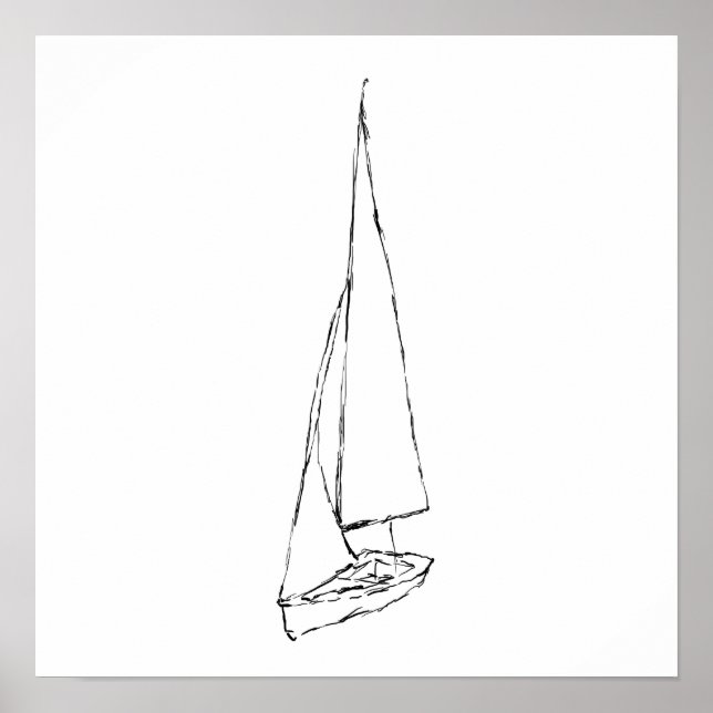 Poster Voilier. Esquisse en noir et blanc. (Devant)