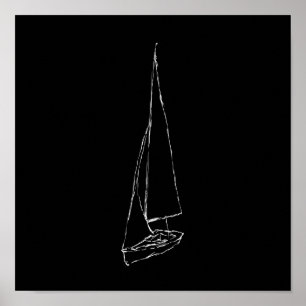 Poster Voilier. Esquisse en noir et blanc.
