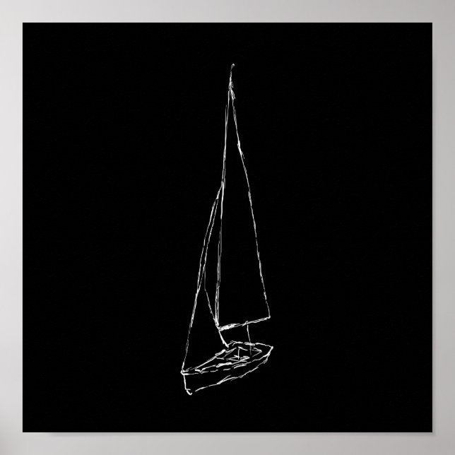 Poster Voilier. Esquisse en noir et blanc. (Devant)