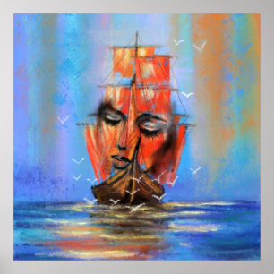 Poster Voilier Gratuit Dame - Art original Peinture