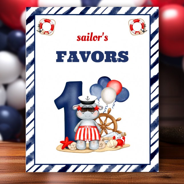 Poster Voilier nautique 1er anniversaire Bateau Boy Favor (Nautical Sailor 1st Birthday Boat Boy Favor Sign)