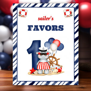 Poster Voilier nautique 1er anniversaire Bateau Boy Favor