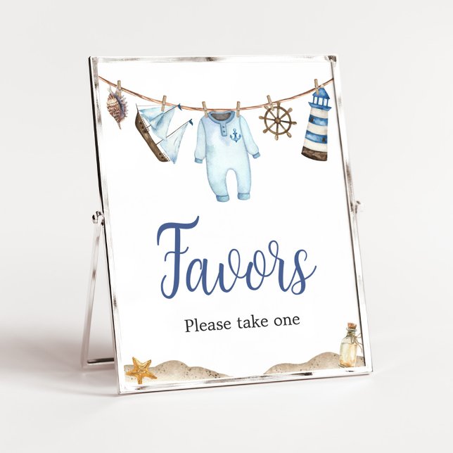 Poster Voilier nautique Ahoy Baby shower Faveurs (Nautical Ahoy Baby Shower Favors Sign)