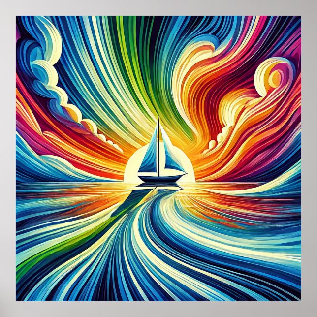 Poster Voilier vibrant au coucher du soleil (Devant)