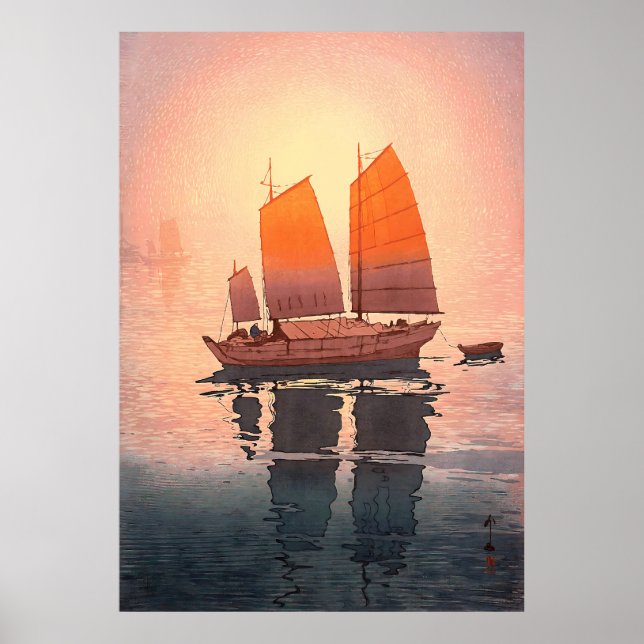 Poster Voiliers, Bateaux à voile, Matin, Yoshida Hiroshi (Devant)