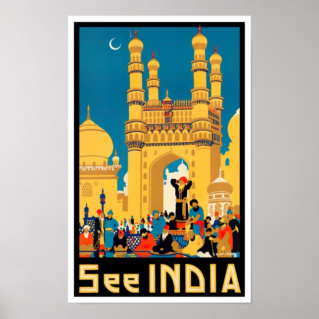 Poster Voir Inde vintage travel (Devant)
