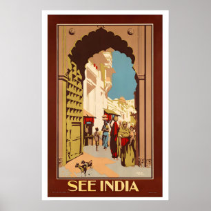 Poster Voir l'affiche de voyage vintage d'Inde