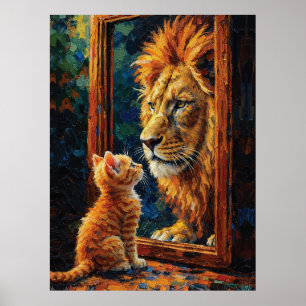 Poster Voir le reflet d'un lion : une œuvre d'impasto mot