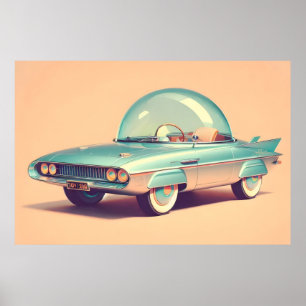 Poster Voiture à bulles futuriste atomique
