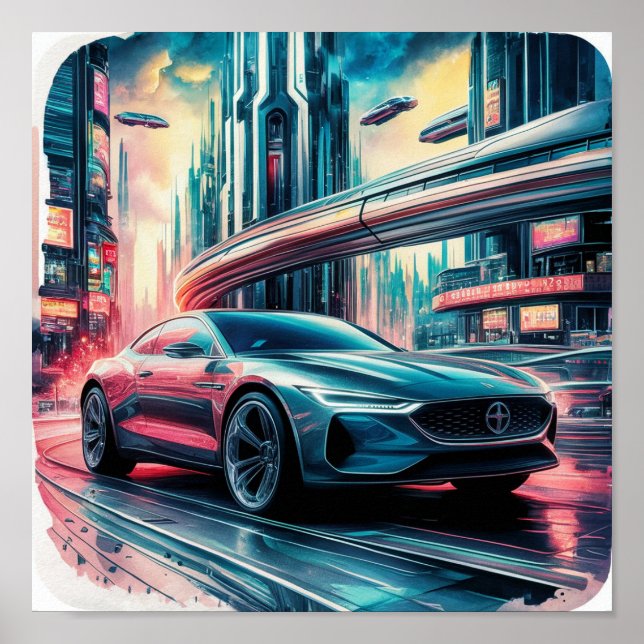 Poster Voiture à la ville futuriste (Devant)