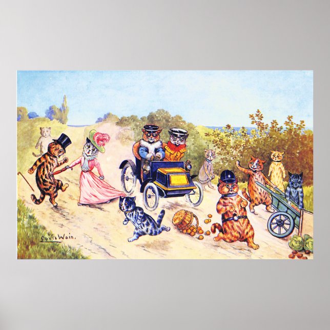 Poster Voiture à moteur chats Louis Wain (Devant)