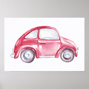 Poster Voiture Ancienne Rétro Buggy Rouge Aquarelle