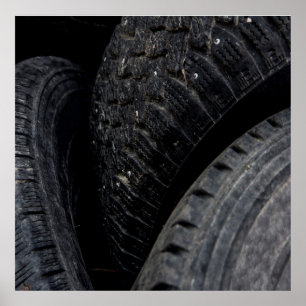 Poster Voiture automobile vieux pneus Black Road voyages