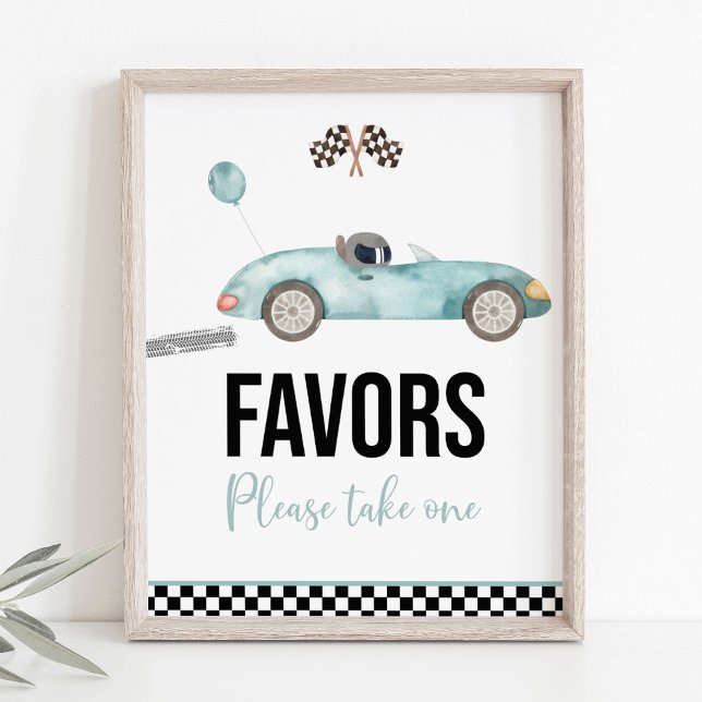Poster Voiture Blue Race Anniversaire Fête Favoriser Sign (Créateur téléchargé)