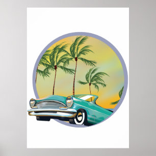 Poster Voiture classique à la tombée de la nuit