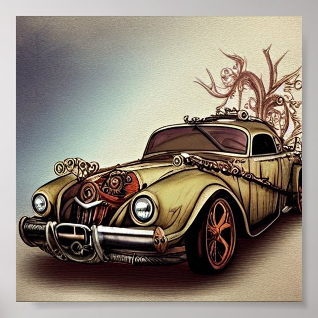 Poster Voiture classique Steampunk (Devant)