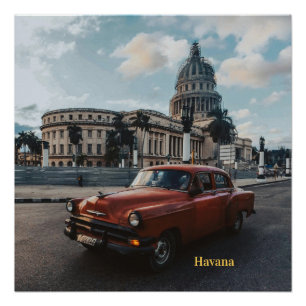 Poster Voiture Classique Vintage La Havane Cuba