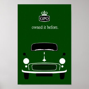 Poster Voiture classique vintage vert Morris Mineure