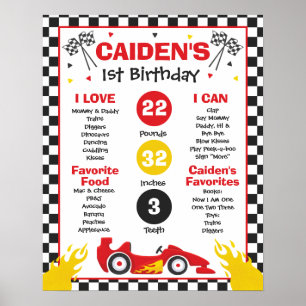 Poster Voiture de course 1er Anniversaire Fête Jalon