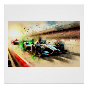 Poster Voiture de course sur piste de vitesse,