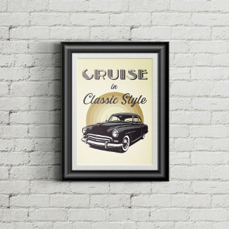 Poster Voiture de la vieille école avec texte de style ré